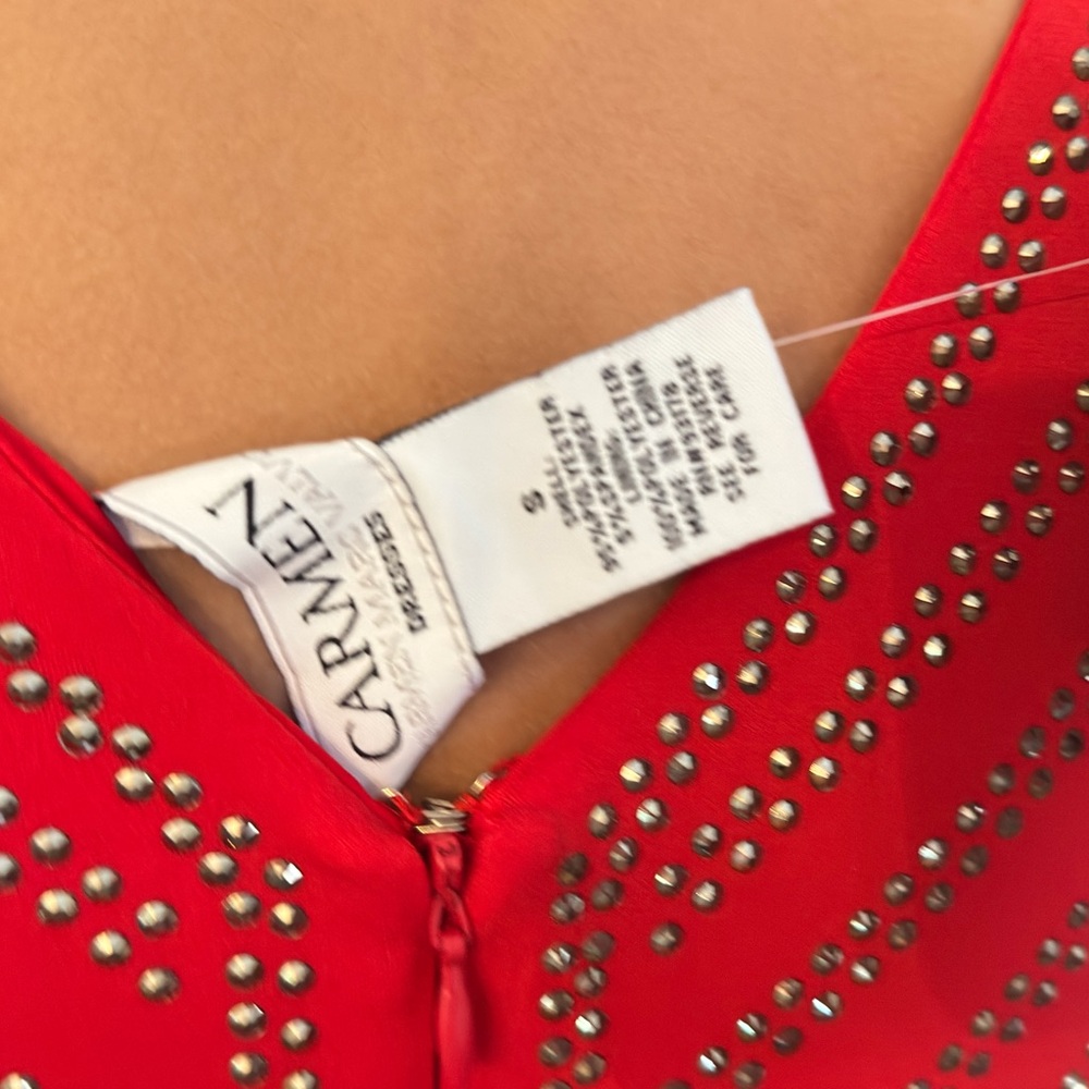 Carmen Marc Valvo Red Studded Midi Dress - Picture 5 of 5